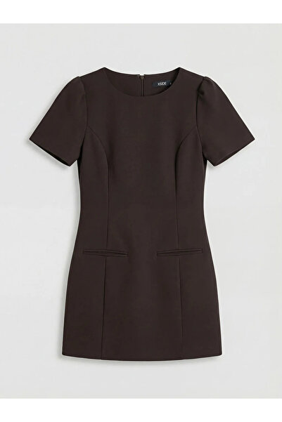 LC Waikiki Καφέ Μίνι Φόρεμα με Μανίκια Καρπούζι