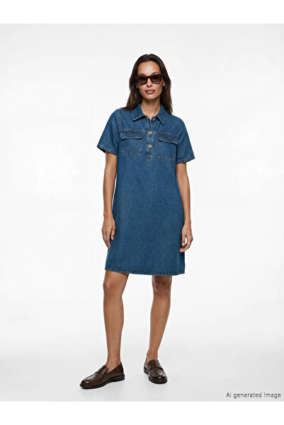 LC Waikiki Μπλε φόρεμα τζιν με πουκαμισένιο γιακά