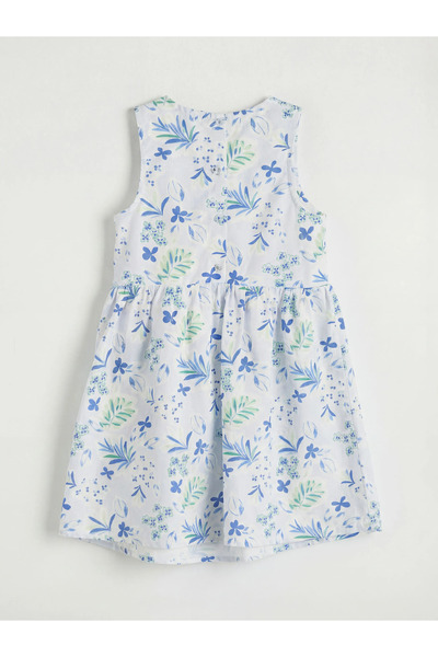 LC Waikiki Μπλε φόρεμα για κορίτσια με λαιμόκοψη Με φλοράλ μοτίβο