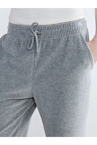 LC Waikiki Γκρι βελούδινο γυναικείο παντελόνι φόρμας με ελαστική μέση