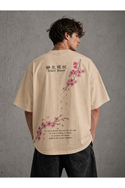 Nulivez تي شيرت Silent Bloom Sakura مطبوع كبير الحجم للجنسين على الطراز الياب...