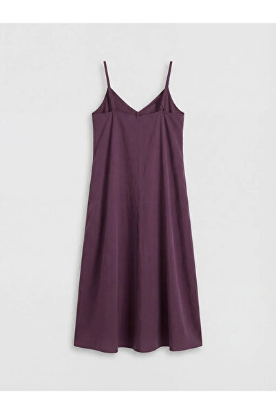 LC Waikiki Φόρεμα σε γραμμή Α με λαιμόκοψη V και τιράντες σε χρώμα μπορντό