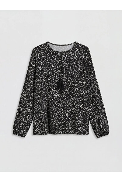 LC Waikiki Μπλούζα με μαύρο μοτίβο με δέσιμο στο λαιμό