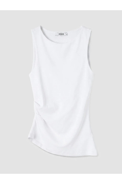 LC Waikiki Λευκό Γυναικείο Αθλητικό Τοπ με Λαιμόκοψη Ποδηλάτου και Κορδόνι Πε...