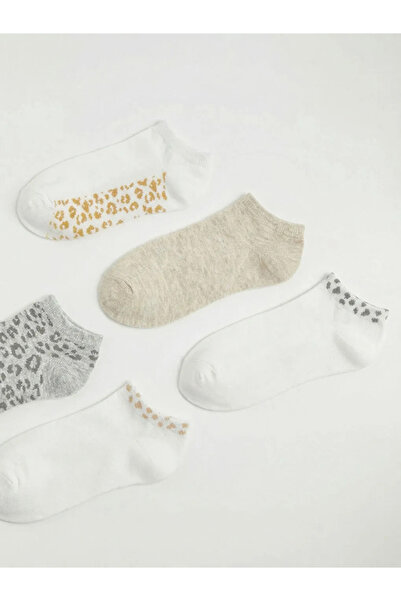 LC Waikiki Γυναικείες κάλτσες μποτάκια με σχέδιο λεοπάρ εκρού, συσκευασία 5 τ...