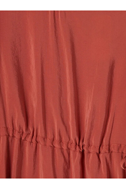 LC Waikiki Καφέ φόρεμα με λαιμόκοψη και καμπύλη μέση