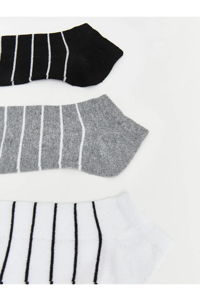 LC Waikiki Μαύρες ριγέ γυναικείες κάλτσες μποτάκια 3 τεμαχίων