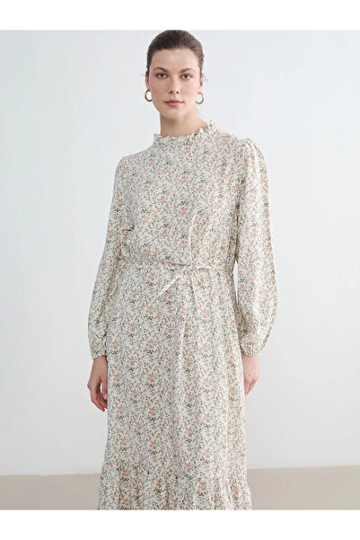 LC Waikiki Μικτό φόρεμα με βολάν ψηλός λαιμός λουλουδιών