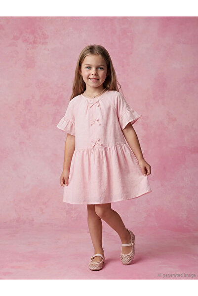 LC Waikiki Ροζ φόρεμα με βολάν για κορίτσια