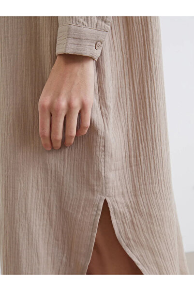 LC Waikiki Μπεζ Με υφή άνοιγμα Πουκαμισοφόρεμα