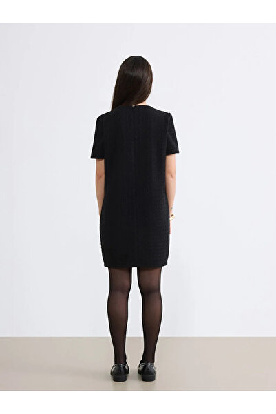 LC Waikiki Μαύρο Μίνι Φόρεμα με Υφή και Σχέδιο