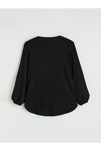 LC Waikiki Μαύρη μπλούζα με λαιμόκοψη ποδηλάτου και μανίκια μπαλόνι oversized