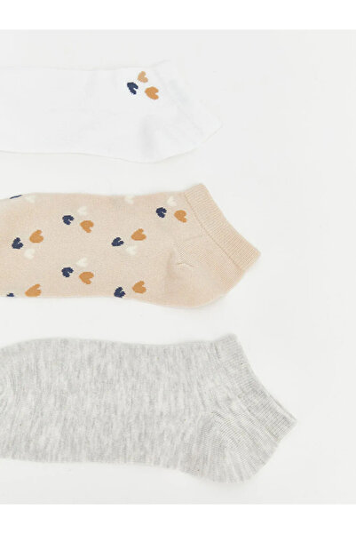 LC Waikiki Γυναικείες κάλτσες μποτάκια με σχέδιο καρδιάς εκρού, συσκευασία 5 ...