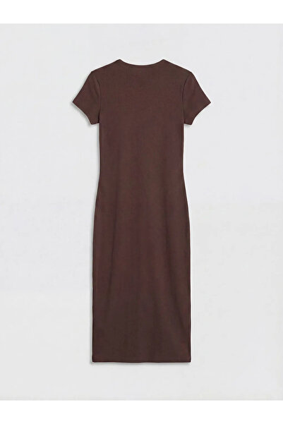 LC Waikiki Καφέ φόρεμα Bodycon με λαιμόκοψη ποδηλάτου