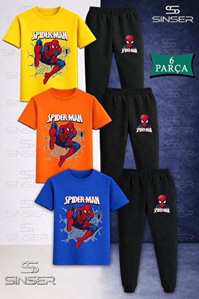 SS SİNSER Children's Orumcekman Agli Ag Atan 3Lu T-Shirt and Sweatpants Set i...