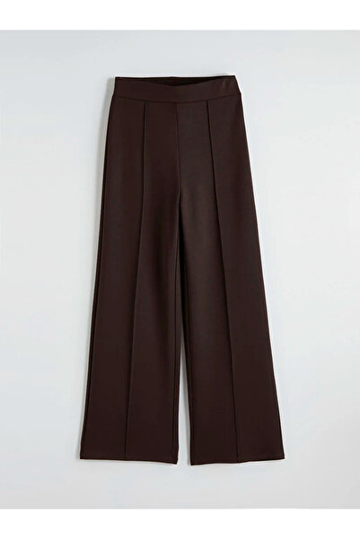 LC Waikiki Καφέ γυναικείο παντελόνι φόρμας με φαρδιά μπατζάκια και λεπτομέρει...