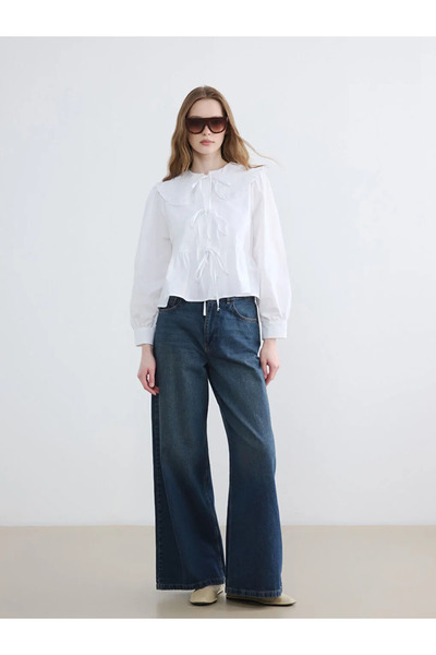 LC Waikiki Εκρού Βρεφική Μπλούζα με Λεπτομέρεια Δέσιμο στο Λαιμό