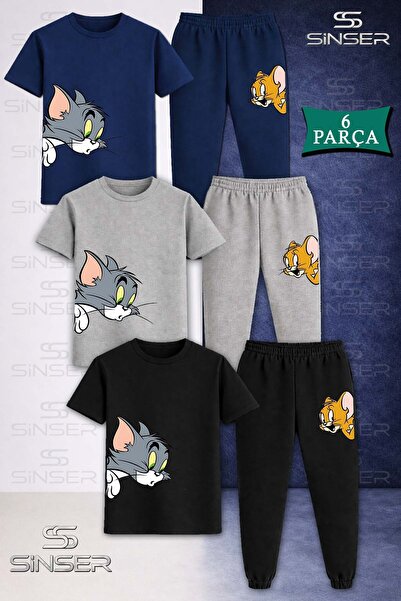 SS SİNSER Children's Cat and Mouse Tmjrry Kafalar Yanda 3LÜ T-Shirt Tracksuit...