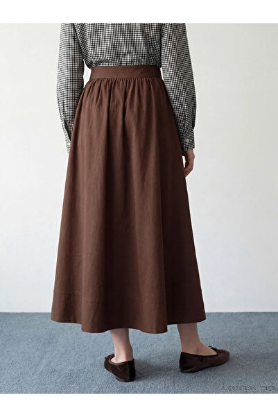 LC Waikiki Καφέ ψηλόμεση φούστα ποπλίνα με κορδόνι περίσφιξης