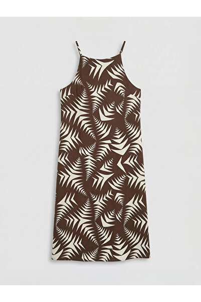 LC Waikiki Καφέ φόρεμα με λαιμόκοψη halter και σχέδιο στο λουράκι