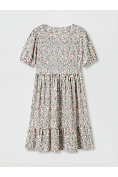 LC Waikiki Μικτό φόρεμα με λαιμόκοψη V και λουλουδάτα μανίκια μπαλόνια