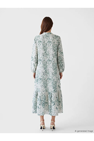 LC Waikiki Μπεζ φόρεμα Belmando σε γραμμή Α με σχέδιο στο γιακά