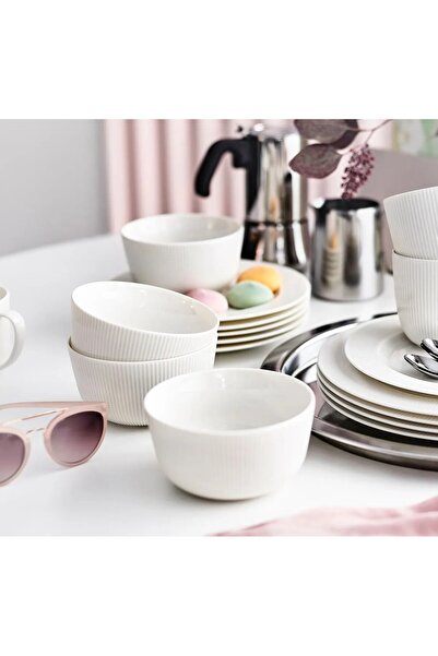IKEA QUİCK 4 Adet Çizgili Kase Çap: 13 Cm 4'lü Set Çorba Kasesi Porselen Sunu...