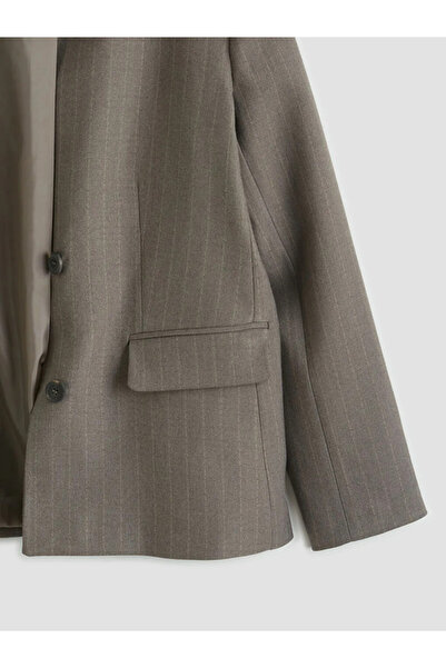 LC Waikiki Καφέ Γυναικείο Μπλέιζερ Μπουφάν με Ριγέ Γιακά Σάλι