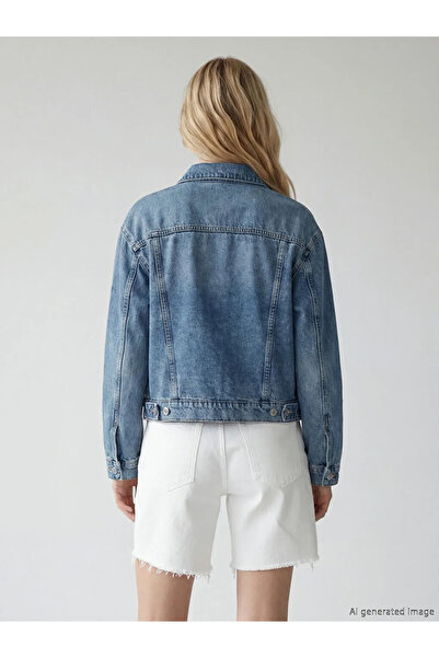 LC Waikiki Γυναικείο τζιν μπουφάν με μπλε τσέπες