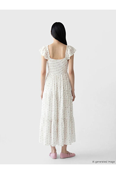 LC Waikiki Ροζ φλοράλ φόρεμα ποπλίνας με στρώσεις