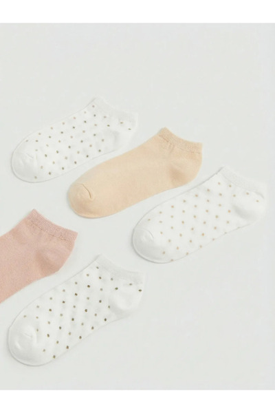 LC Waikiki Γυναικεία μποτάκια με σχέδιο εκρού Κάλτσες 5 τεμαχίων