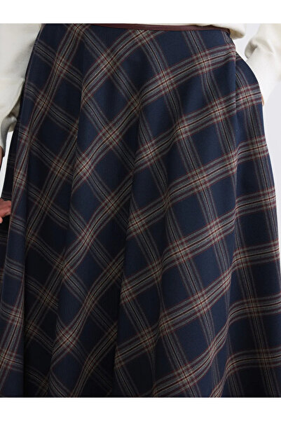 LC Waikiki Μπλε ναυτικό καρό φούστα με φερμουάρ στη μέση