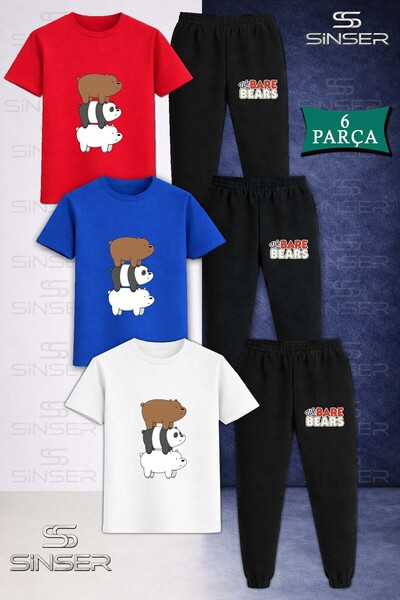 SS SİNSER طقم تي شيرت رياضي للأطفال PANDAS 3LU SIR SIRTA 3LU SQUARE IN 3L