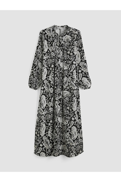 LC Waikiki Μαύρο φόρεμα με μοτίβο γιακά δικαστή