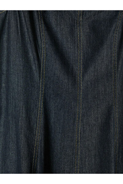 LC Waikiki Μπλε ναυτικό φόρεμα τζιν σε γραμμή Α με λαιμόκοψη V