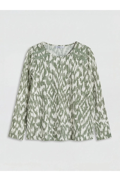 LC Waikiki Μπλούζα με μοτίβο με λαιμόκοψη πράσινου χρώματος
