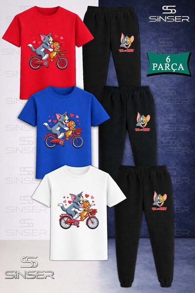 SS SİNSER طقم تي شيرت رياضي للأطفال TM VE JRRY BICYCLE سوبر 3 قطع