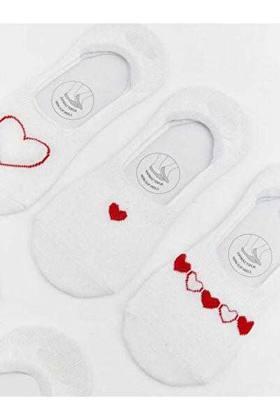 LC Waikiki Γυναικείες κάλτσες μπαλαρίνας με σχέδιο καρδιάς εκρού, σετ 5 τεμαχίων