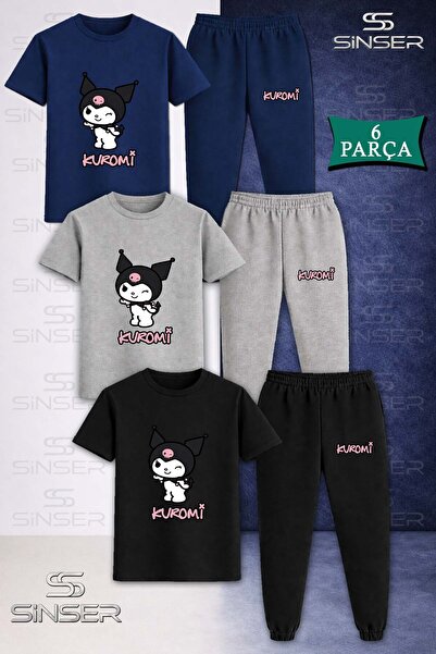 SS SİNSER Children's Kromi Goz Kirpan Sade 3-Piece T-Shirt Tracksuit Set