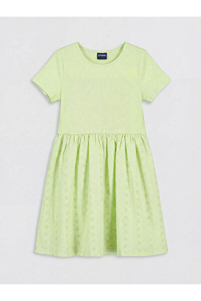LC Waikiki Πράσινο φόρεμα για κορίτσια με λεπτομέρειες σε σχήμα φύλλου