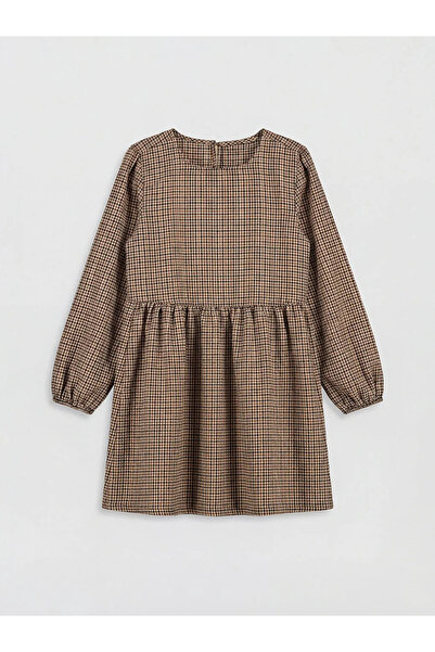 LC Waikiki Εκρού Καρό Φόρεμα και Πουλόβερ για Κορίτσια