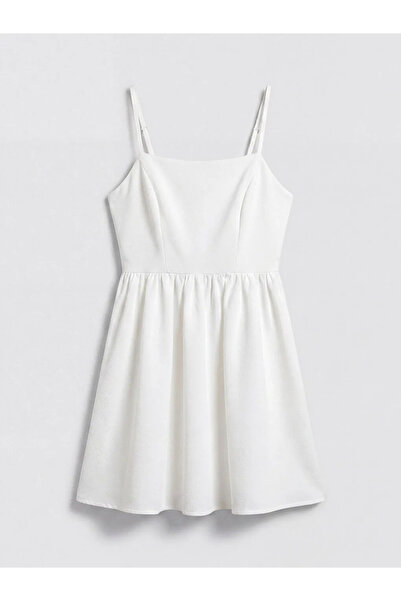 LC Waikiki Μίνι φόρεμα από ποπλίνα με λευκά κορδόνια και λουράκια στη μέση