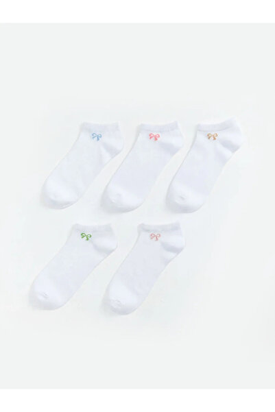 LC Waikiki Γυναικείες κάλτσες μποτάκια με σχέδιο φιόγκου εκρού, συσκευασία 5 ...