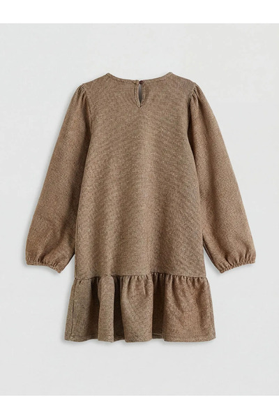 LC Waikiki Καρό φόρεμα για κορίτσια σε καφέ χρώμα με λεπτομέρεια φιόγκου σε σ...