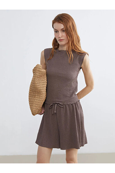 LC Waikiki Καφέ μπλούζα με λαιμόκοψη Με υφή