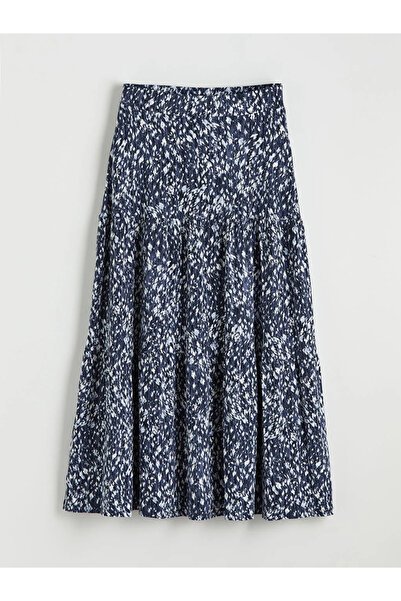 LC Waikiki Μπλε ναυτικό με ελαστική μέση φούστα σε γραμμή Α με σχέδιο