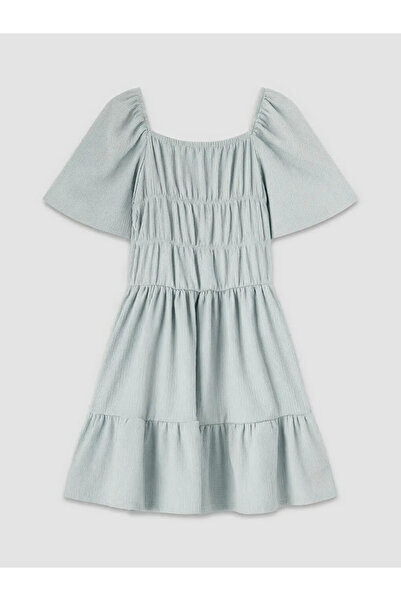 LC Waikiki Χακί φόρεμα για κορίτσια με λεπτομέρεια κορδόνι και στρώσεις