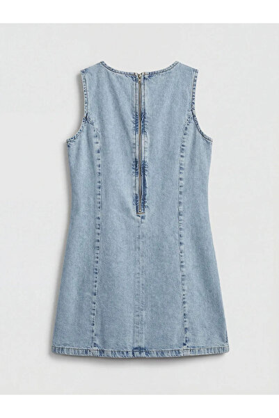 LC Waikiki Μπλε Φιόγκος με Πέτρες Κοριτσίστικο Τζιν Φόρεμα