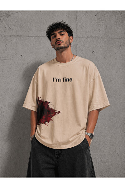 Nulivez I’M Fine Printed Oversize Unisex T-Shirt Streetwear Minimal Design Lo...