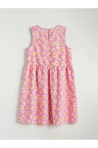 LC Waikiki Ροζ φόρεμα ποπλίνα με λουλουδάτο λαιμόκοψη για κορίτσια